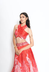 Claire lehenga set - Crimson
